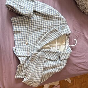 Kenzie Blue & Cream Houndstooth Cropped Blazer
